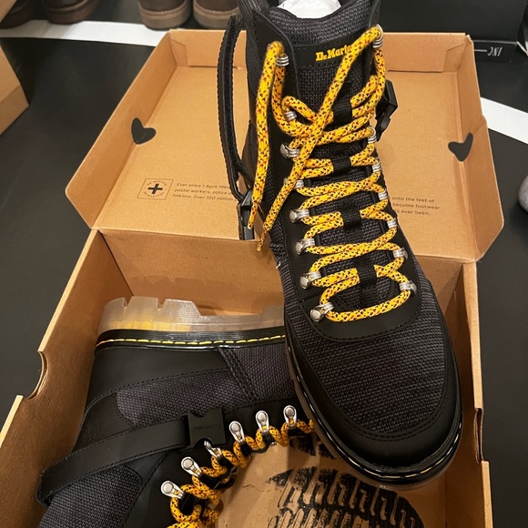 Dr. Martens Combs Tech Black Boots with Yellow Laces - Picture 3 of 4